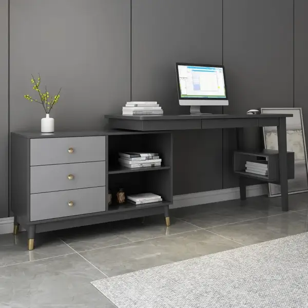Ultic Gray Reversible L-Shaped Desk Computer Desk with Drawers & Shelf Ample Storage
