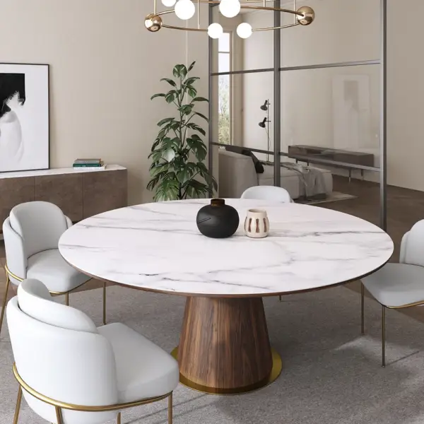 Mid-Century Modern 7 Piece Dining Room Sets 1200mm Round Dining Table White 6 Chairs - Image 3