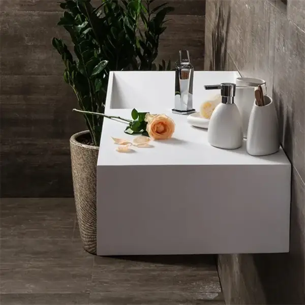900mm Wall-Mount Stone Resin Wash Basin in Matte White with Storage Cubby Hole - Image 6