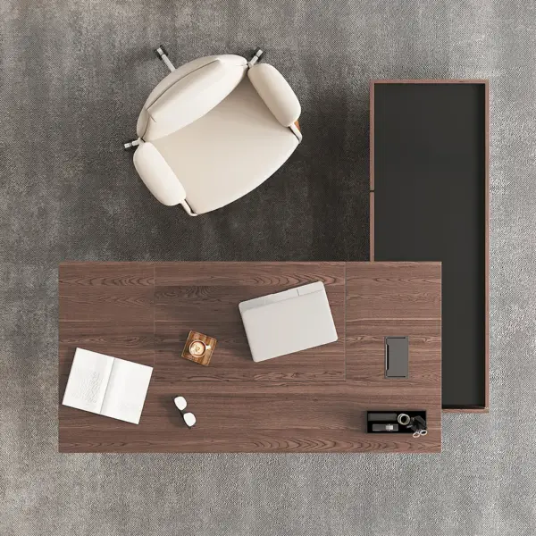 1815mm Modern Walnut Standing L-Shape Desk with Side Cabinet and lifter Desktop - Image 8