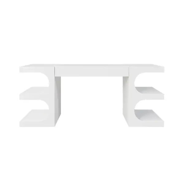 1630mm White Wooden Writing Desk Modern Office Desk with 1 Drawer & 4 Open Shelves - Image 5