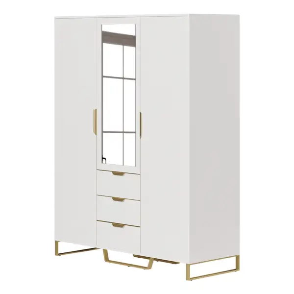 Aro Modern 3 Door Mirrored Armoire Dresser with Shelves & Drawers Tall Wardrobe Closet - Image 9