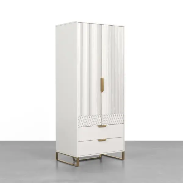 Aro Modern White Tall Wardrobe with Storage Bedroom Clothing Armoire - Image 16
