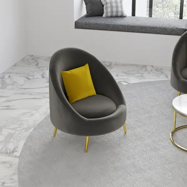 Grey Velvet Upholstered Curved Sofa Living Room Set of 3 with Pillows Chairs & 3-seater - Image 6