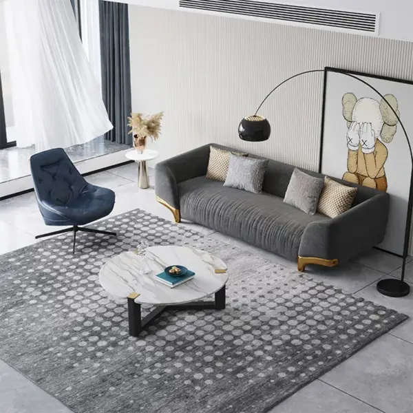 2200mm Grey 3-Seat Cotton & Linen Upholstered Sofa with Pillows Gold Legs - Image 4