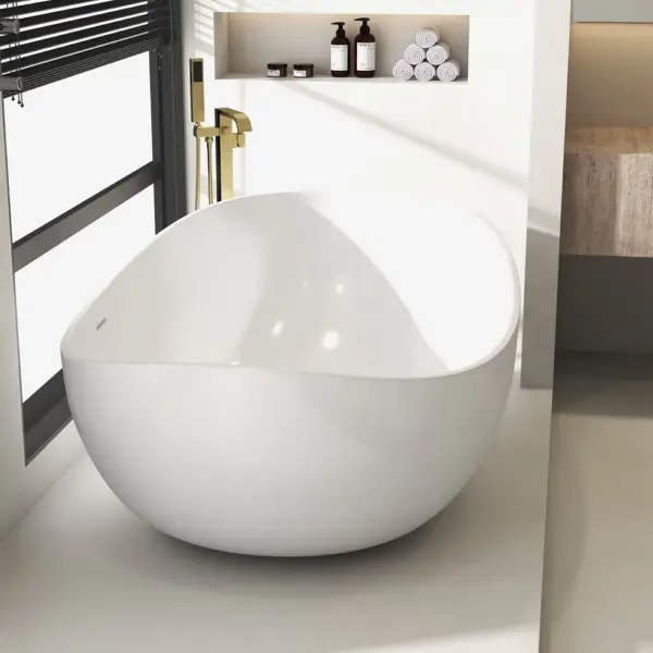 1785mm Contemporary Oval Freestanding Stone Resin Soaking Bath in Glossy White - Image 4