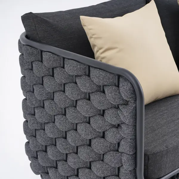 Martic 1350mm Wide Aluminium & Rope Outdoor Loveseat Patio Sofa with Cushions in Black - Image 4