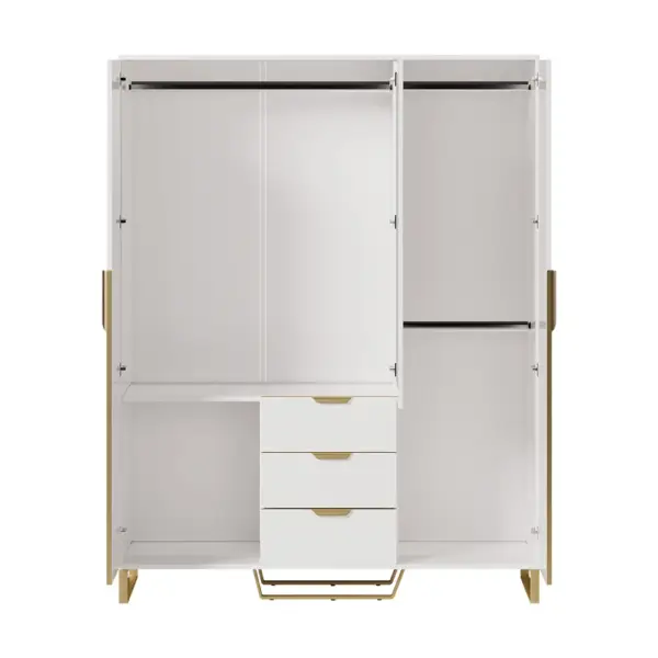 Aro Modern 3 Door Mirrored Armoire Dresser with Shelves & Drawers Tall Wardrobe Closet - Image 10