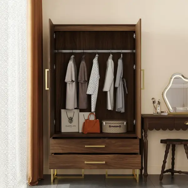 Mid Century Modern Amoire Closet Dresser Walnut Wardrobe Clothes Cabinet with Drawer - Image 6