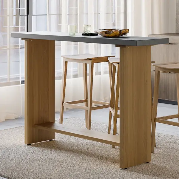 1400mm Concrete Grey Bar Height Pub Table Kitchen Bar Table Solid Wood Natural Pedestal - Image 3