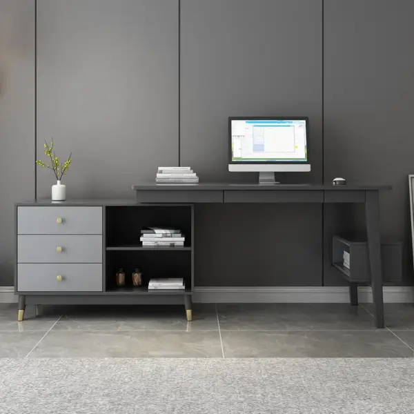 Ultic Gray Reversible L-Shaped Desk Computer Desk with Drawers & Shelf Ample Storage - Image 5