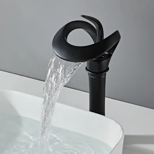 Modern Elegant Waterfall Bathroom Countertop Basin Tap Single Handle Solid Brass Black - Image 5