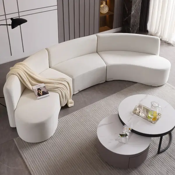 3050mm Modern White Curved Sectional Floor Sofa Velvet Upholstery for Living Room - Image 3