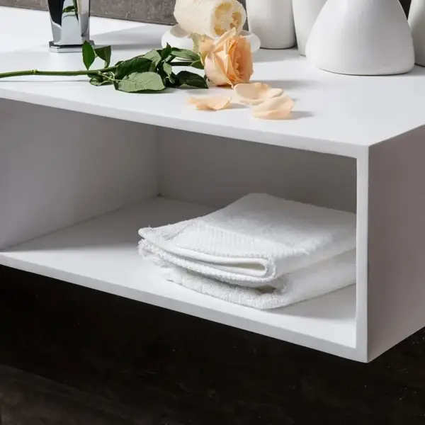 900mm Wall-Mount Stone Resin Wash Basin in Matte White with Storage Cubby Hole - Image 5