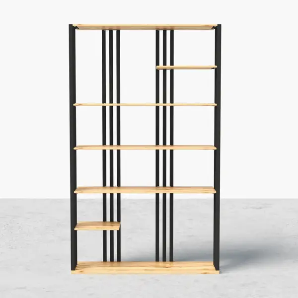 2000mm Modern Natural Etagere Bookcase 6-Tier Bookshelf Display in Black Finish - Image 8