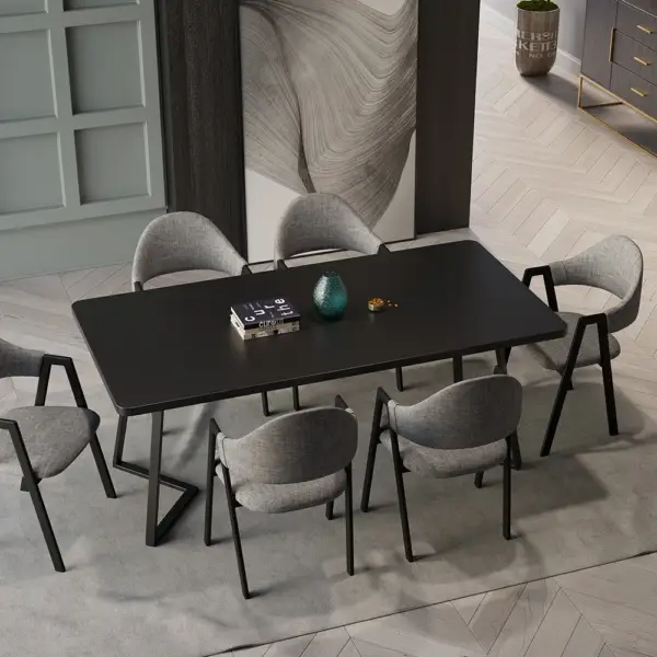 Gray Linen Upholstered Dining Chair Curved Back Chair Set of 2 - Image 2