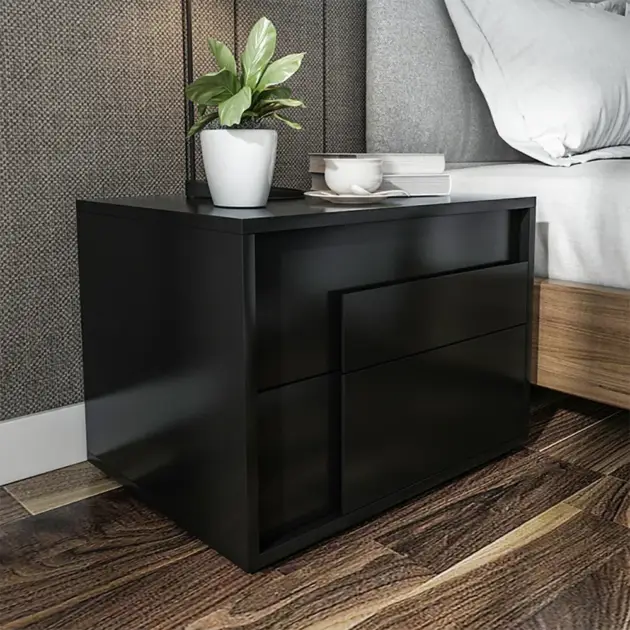 Modern Black Rectangle Nightstand with 2 Drawers