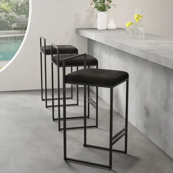 Set of 2 Modern Upholstered Black Velvet Bar Stool - Image 3