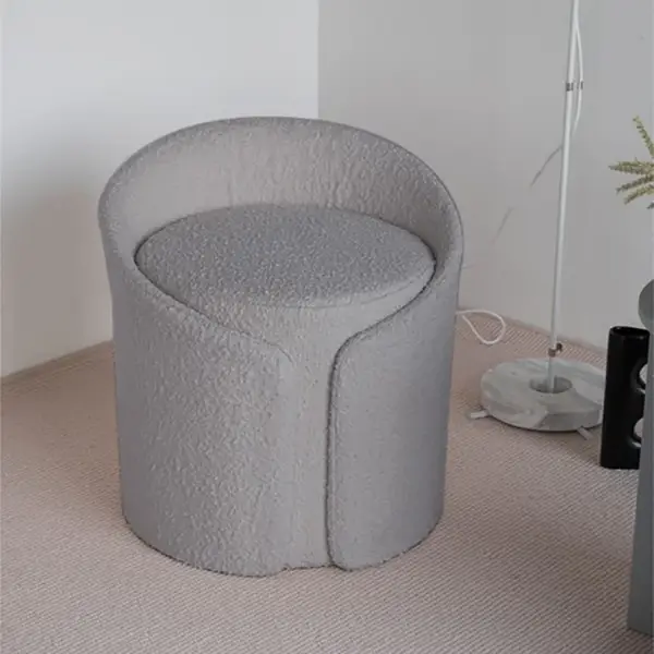 Modern Grey Round Lamb Wool Vanity Stool with Backrest - Image 5