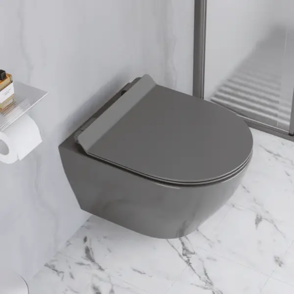 Modern Round Wall Mounted Toilet Wall Hung One-Piece Ceramic Simplism in Deep Grey - Image 4