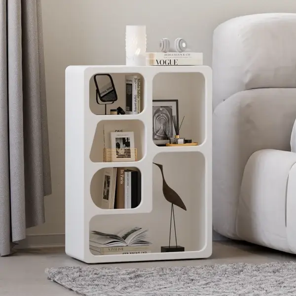 Codiys White Arched Nightstand with Open Display Shelves Art Deco Bedside Table
