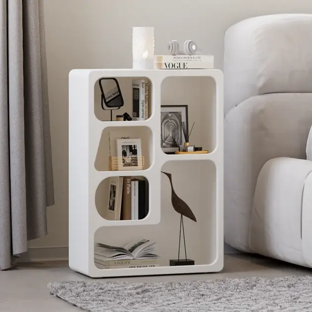 Codiys White Arched Nightstand with Open Display Shelves Art Deco Bedside Table