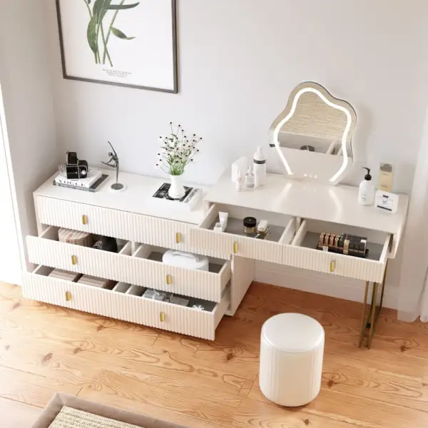 Modern White Makeup Vanity Set with 6-Drawer Cabinet Dressing Table with Stool & Mirror - Image 2