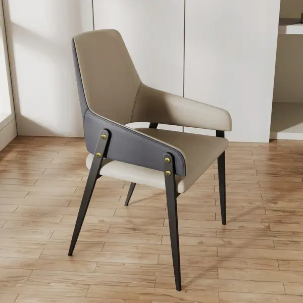 Modern Khaki PU Leather Upholstered Dining Chairs (Set of 2) with Solid Back - Image 6