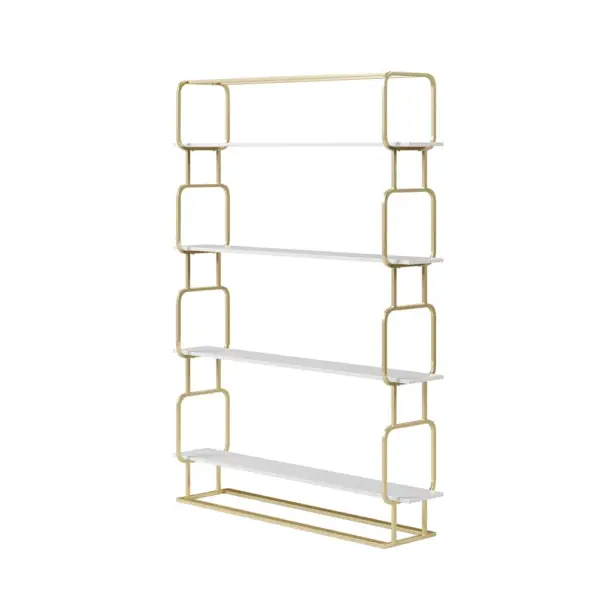 1800mm Modern White Tall Freestanding Wooden Office 4 Shelves Etagere Bookcase in Gold - Image 10
