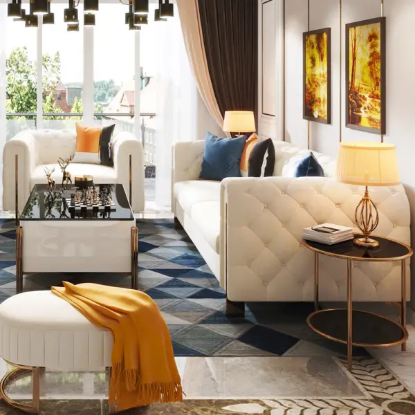 Taree Set of 2 2200mm Modern White Leath-aire Upholstered Sofa & Chair Living Room - Image 2