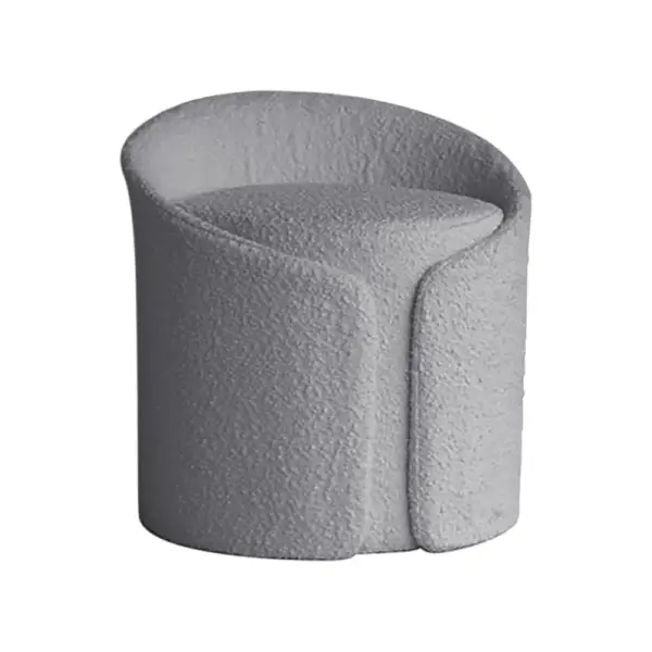 Modern Grey Round Lamb Wool Vanity Stool with Backrest - Image 10