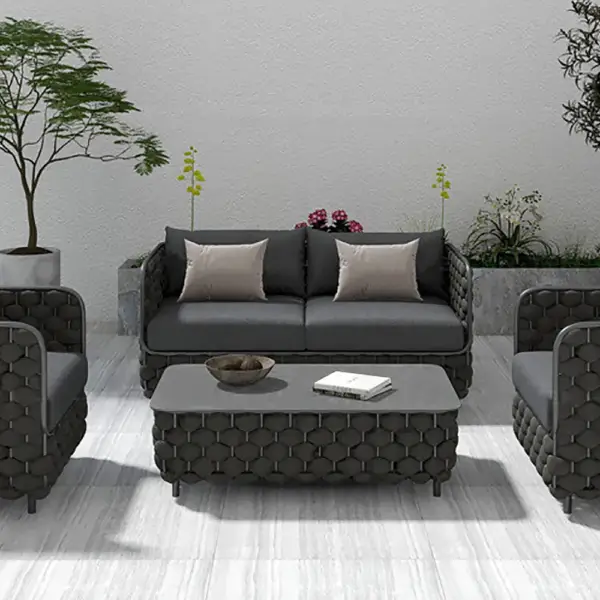 Martic 1350mm Wide Aluminium & Rope Outdoor Loveseat Patio Sofa with Cushions in Black - Image 2
