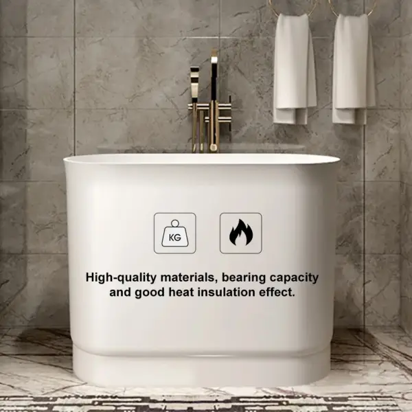 1000mm Modern Deep Oval Freestanding Matte White Stone Resin Japanese Soaking Bath - Image 6