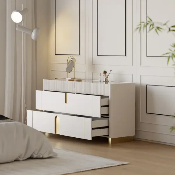 Artus 1500mm 6 Drawer Dresser Glass Top Closet Island with Jewelry Display Storage - Image 7