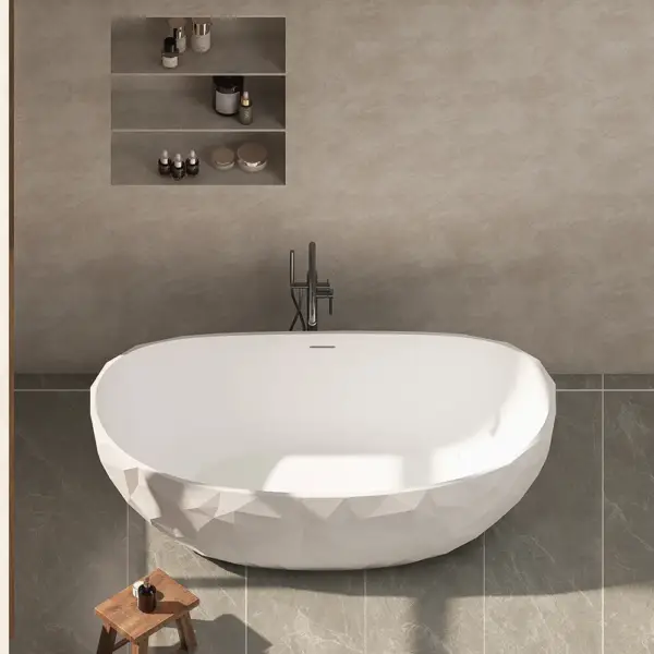 1640mm Diamond-Cut Freestanding Soaking Solid Surface Bathtub Bathtub - Image 4