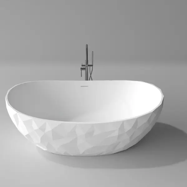1640mm Diamond-Cut Freestanding Soaking Solid Surface Bathtub Bathtub - Image 8