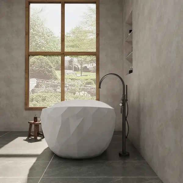 1640mm Diamond-Cut Freestanding Soaking Solid Surface Bathtub Bathtub - Image 2