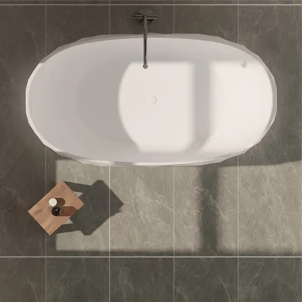 1640mm Diamond-Cut Freestanding Soaking Solid Surface Bathtub Bathtub - Image 5