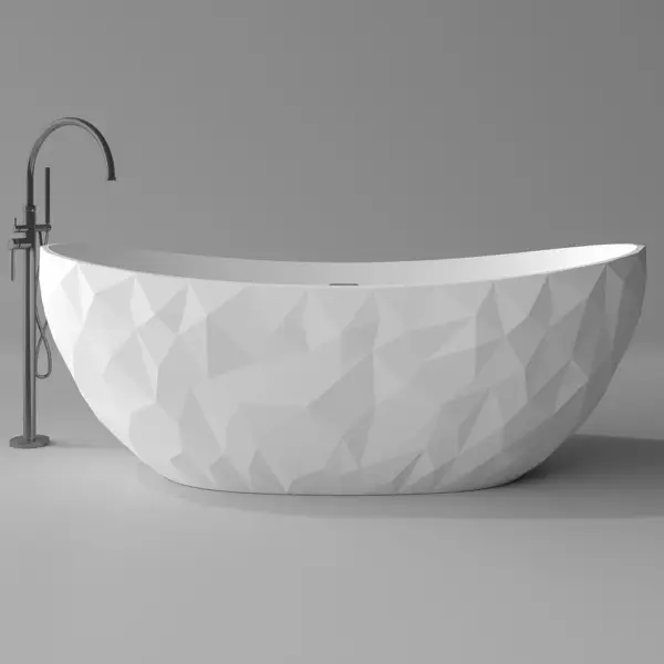 1640mm Diamond-Cut Freestanding Soaking Solid Surface Bathtub Bathtub - Image 7