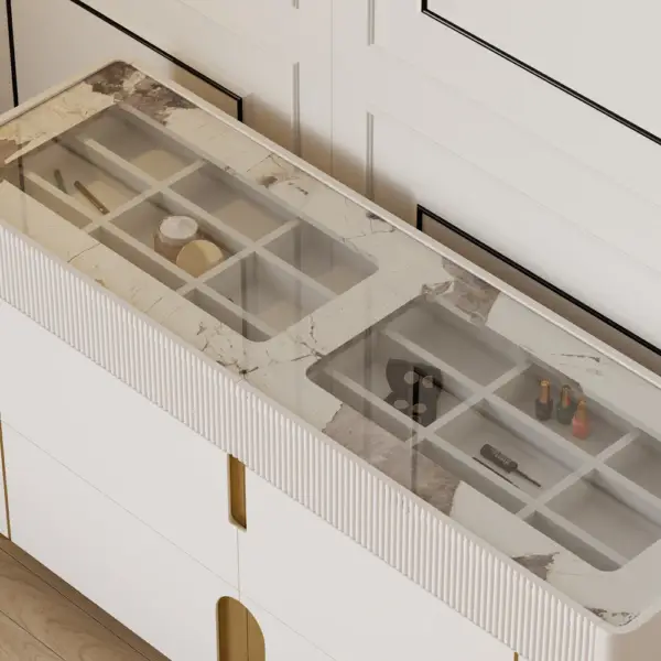 Artus 1500mm 6 Drawer Dresser Glass Top Closet Island with Jewelry Display Storage - Image 9
