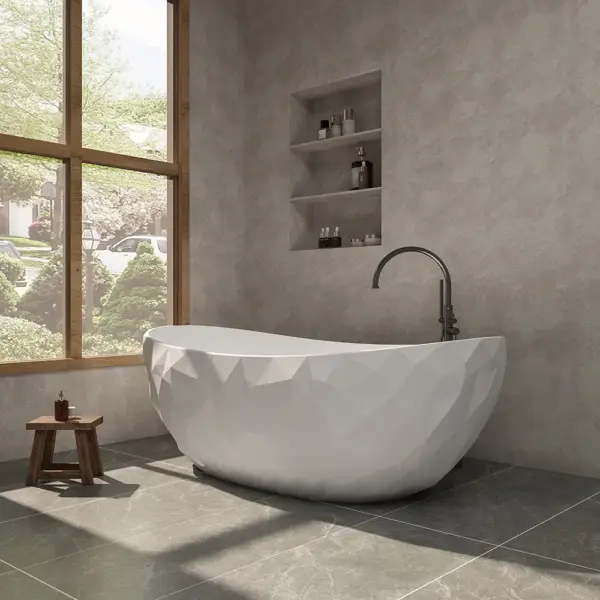 1640mm Diamond-Cut Freestanding Soaking Solid Surface Bathtub Bathtub