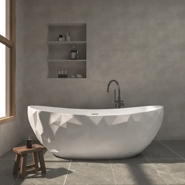 1640mm Diamond-Cut Freestanding Soaking Solid Surface Bathtub Bathtub - Image 3