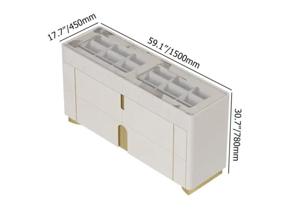 Artus 1500mm 6 Drawer Dresser Glass Top Closet Island with Jewelry Display Storage - Image 13