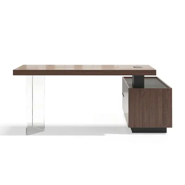 1815mm Modern Walnut Standing L-Shape Desk with Side Cabinet and lifter Desktop - Image 14