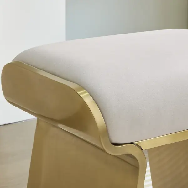 Upart Modern Beige Backless Vanity Stool Leath-aire Upholstery Stainless Steel Frame - Image 9