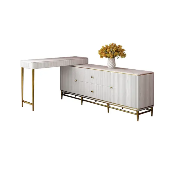 Bline Retractable Marble Top Makeup Vanity Table Cabinet Combo with Storage Corner - Image 7