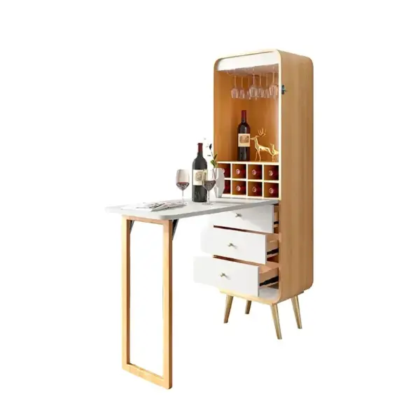 Foldable Bar Cabinet Convertible with Wine Rack & Table & 3 Drawers - Image 4