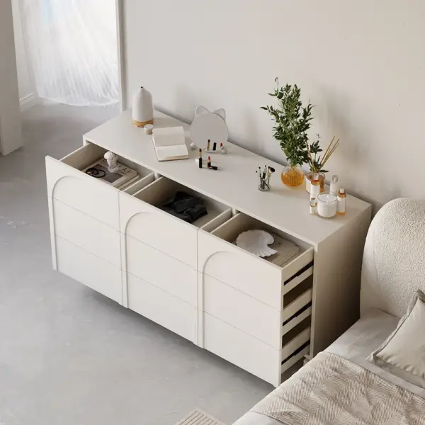 1350mm Japandi Cream White Dresser Nordic Arch Chest of 9 Drawers Storage Cabinet - Image 3