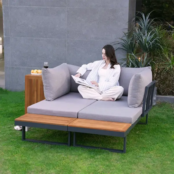 3-Pieces Sectional Outdoor Sofa Set with Cushion Back and Side Table - Image 5