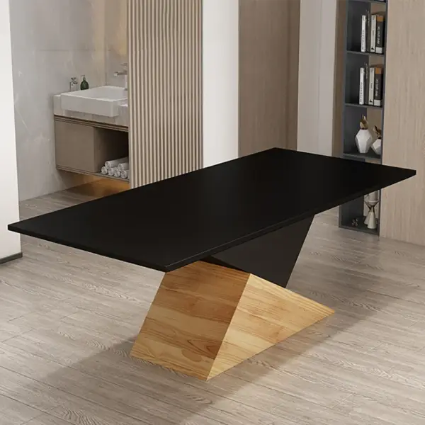 6~8 Seater Black Rectangular Dining Table Solid Wood Dinner Table - Image 2